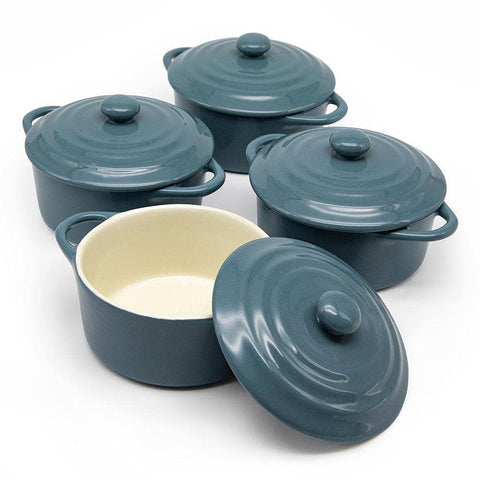 Mini Casserole Dishes & Lids - Set of 4: Stone Ombre, Ceramic, 12 oz - Kook