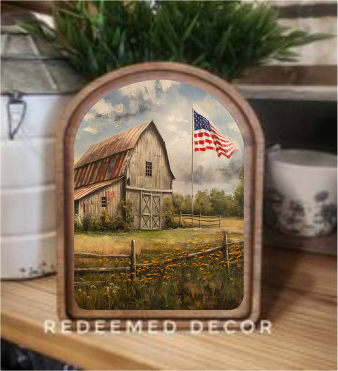 Arch Top Patriotic Homestead - 6x8in Framed Art - Redeemed Decor