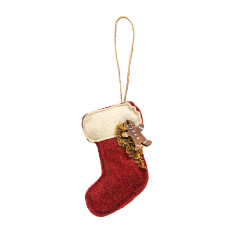 Christmas Stocking With Gingerbread Ornament - The Hearthside Collection