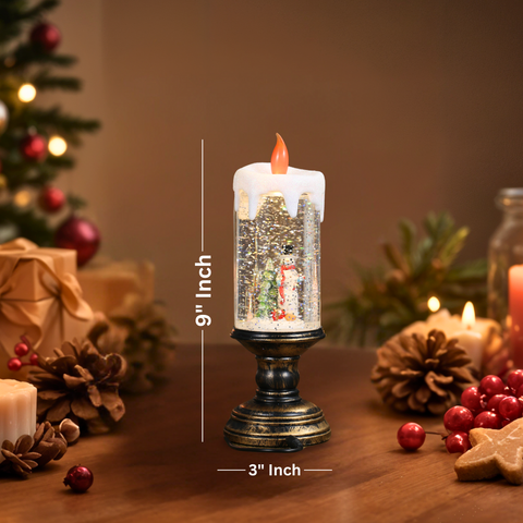 Christmas Musical Snow Globe Candlestick Lantern with Snowman Scene for Christmas Decoration - SINT