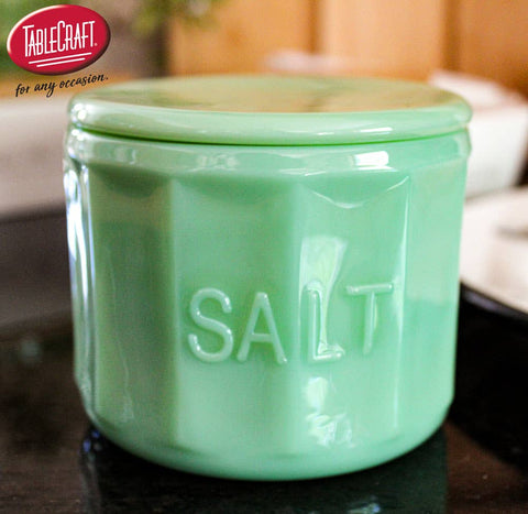Salt Cellar With Lid, 9 oz - Jadeite Glass Collection - TableCraft