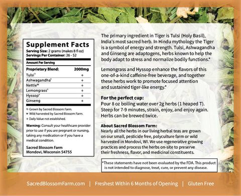 Tiger Herbal Tea, 1.9 oz - Sacred Blossom Farm