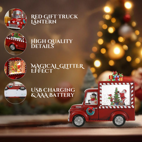 Christmas Red Gift Truck Snow Globe Lantern - SINT