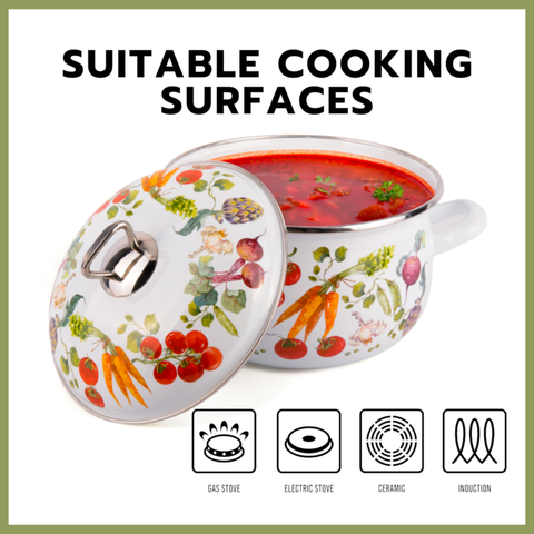 Vegetable Garden Belly Deep Stock Pot with Decorated Lid: 2.2-qt. (2.1 L)