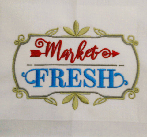 Homegrown Farmhouse Themed Tea Towels: Market Fresh - Red Mitten