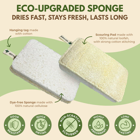 1 Pack Loofah Sponge, Kitchen Sponge with Zero Plastic - AIRNEX