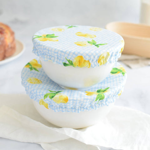 Reusable Dish Cover, 10 in, Lemon Gingham - Wild Clementine Co.