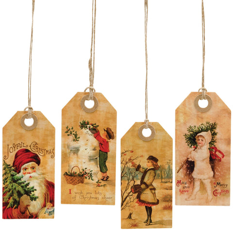 Vintage Joyful Christmas Tags, Set of 4 - The Hearthside Collection