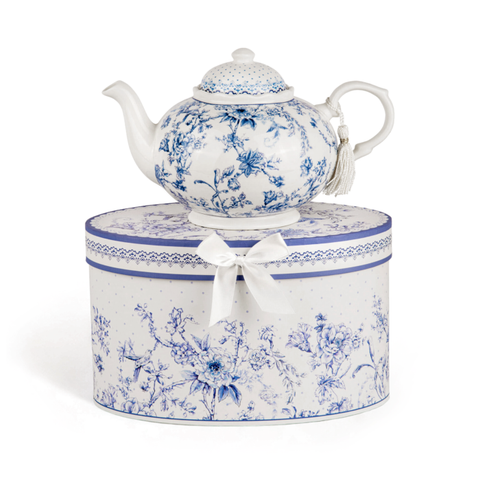 Blue Flowers Bone China Teapot, 1.14 qt, in Gift Box