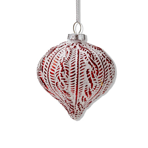 Antique Drop Christmas Tree Ornament - Red, Wide, Glass - tag
