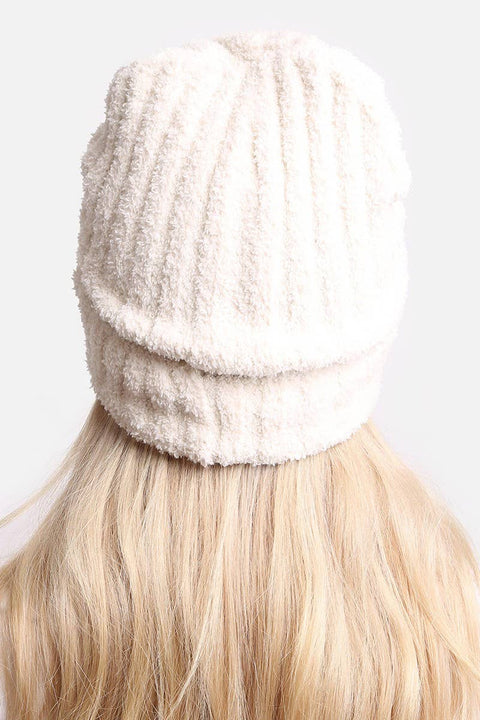 Black Winter Solid Color Ribbed Cuff Beanie Hat: One Size - Fashion City