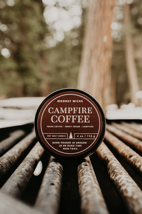 Campfire Coffee Candle, 4 oz Soy Wax, Wood Wick - Woodsy Wicks