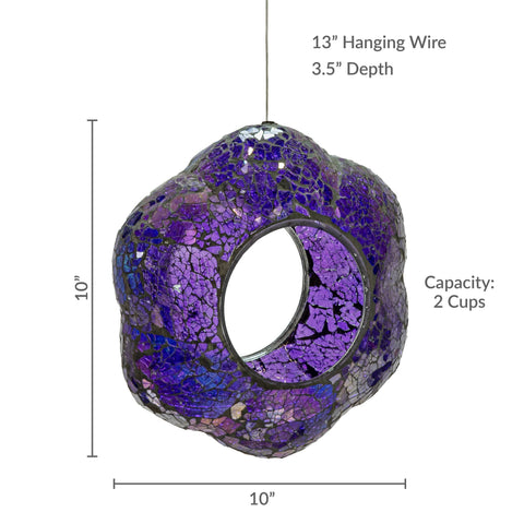 Purple Glass Flower Mosaic Fly-Through Hanging Bird Feeder, 10" - Sunnydaze Decor