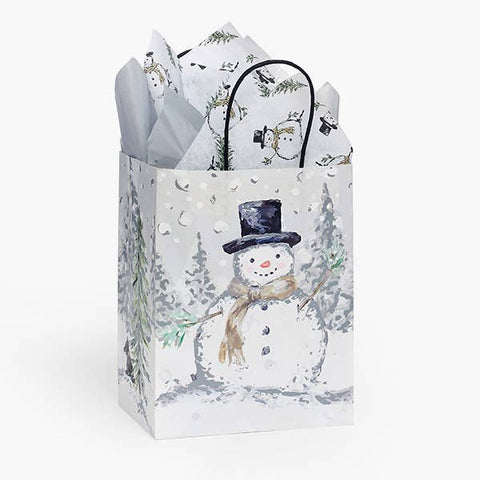 Silver Snowman Paper Gift Bags: Cub 8x4.75x10.25 in - Nashville Wraps