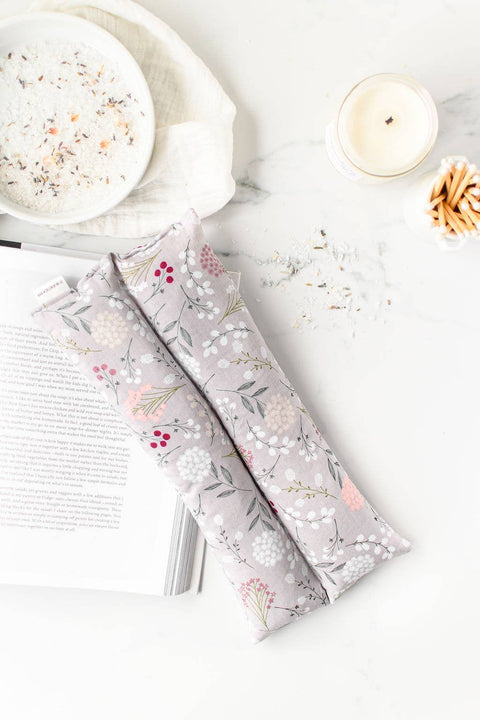 Heating Pad Neck Wrap, Hot + Cold Flaxseed, Grey Floral - Wild Clementine Co.
