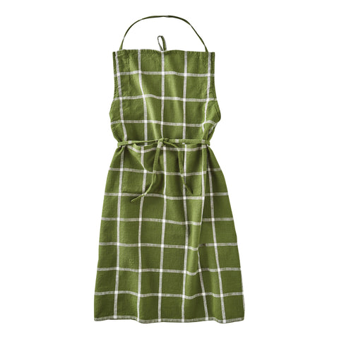 Classic Check Slub Apron, Foliage - tag