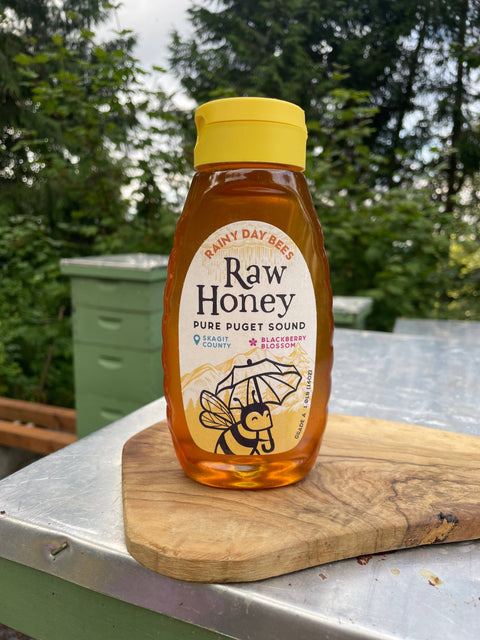 Raw Honey, 1 lb Squeeze Bottle, Skagit County Blackberry Blossom - Rainy Day Bees