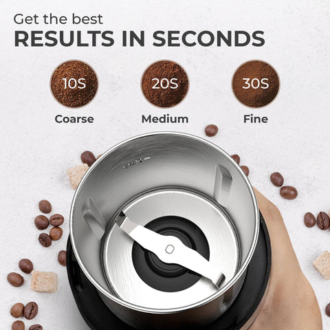 Electric Blade Coffee Grinder w/ Removable Cup, 4.5oz, Stainless Steel- Kaffe