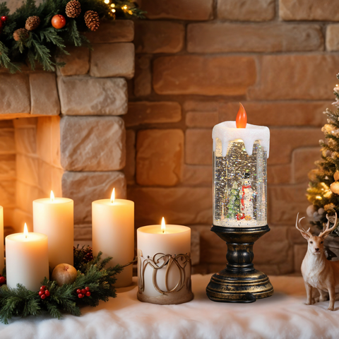 Christmas Musical Snow Globe Candlestick Lantern with Snowman Scene for Christmas Decoration - SINT