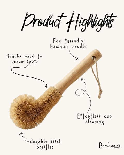 Bamboo Drinkware & Bottle Cleaning Brush, Straight Brush, 9"x2.5" - Bamboo Switch