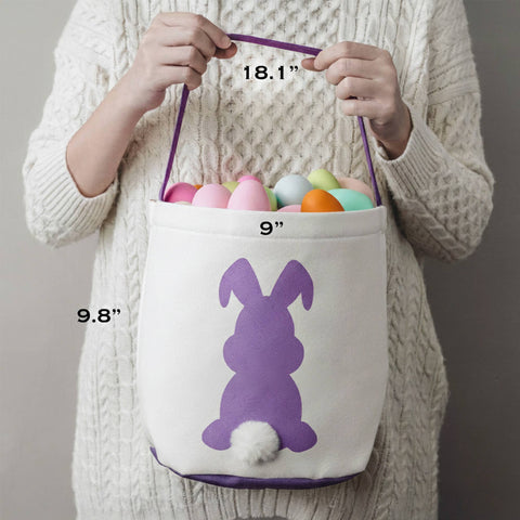 Canvas Bunny Easter Basket with Plush Tail, Coffee - bewell