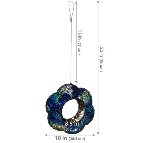 Glass Indigo Flower Mosaic Fly-Through Hanging Bird Feeder, 9" - Sunnydaze Decor