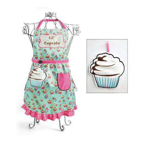 Lil' Cupcake Blue Childs Apron & Hand Towel Set - Manual Woodworkers and Weavers, Inc.