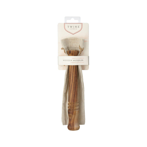 Acacia Rounded Top Muddler with Burlap Storage Bag - Twine