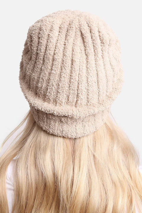 Beige Winter Solid Color Ribbed Cuff Beanie Hat: One Size - Fashion City