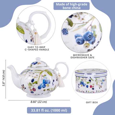 Wild Berries Bone China Teapot, 1.14 qt, in Gift Box