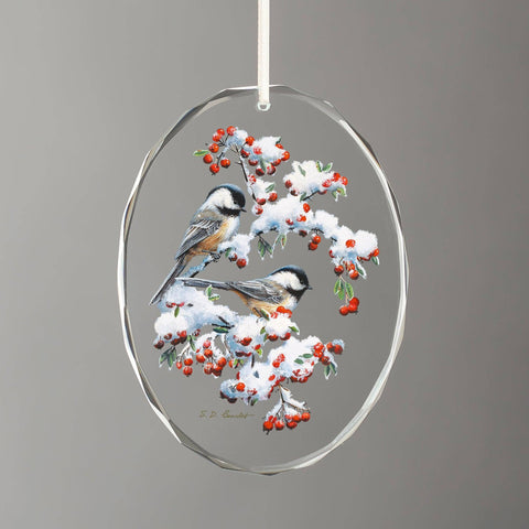Winter Morning Chickadees, Birds, Glass Ornament - Art Brand Studios