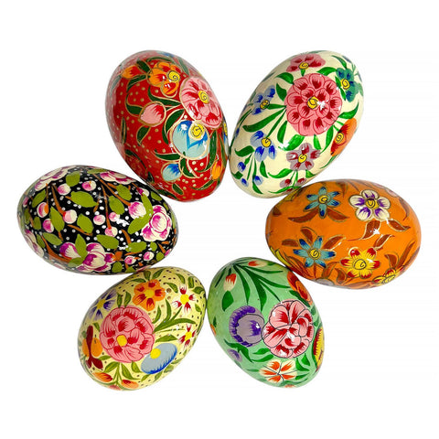 Hand Painted Eggs, Set of 6, thick papier-mache