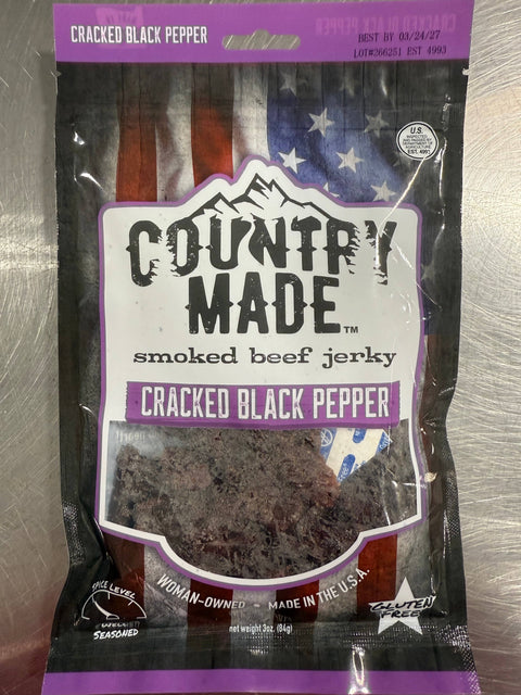 Cracked Black Pepper Jerky, Beef, 3 oz - Country Made