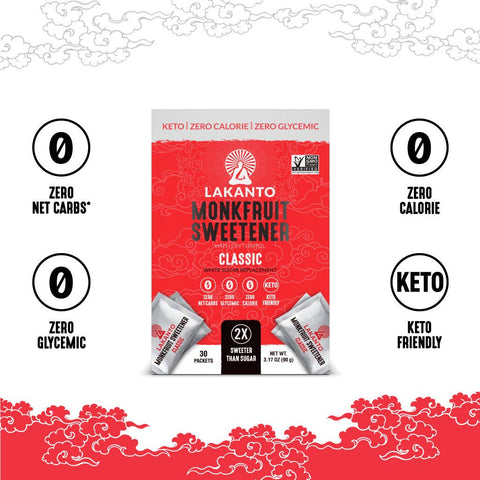 Classic Monk Fruit Sweetener Packets, 30 Count - Lakanto