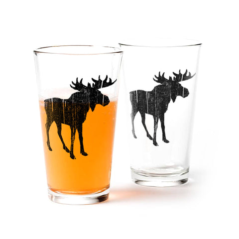 Rustic Moose Pint Glasses, 16 oz, Single - Black Lantern