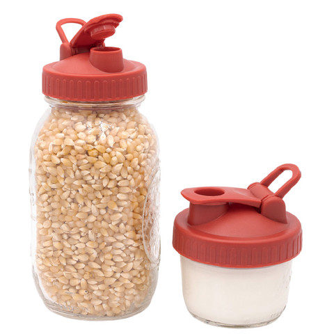 Regular Mouth Pour & Store Shaker Lid with Carry Loop: Cherry Red - Mason Jar Lifestyle