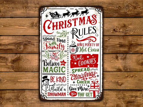 Christmas Rules, 8x12in Metal Sign - Game Time Prints