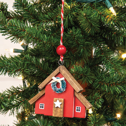 Wooden Christmas Barn Ornament, 3.75"x4.5" - Col House Designs