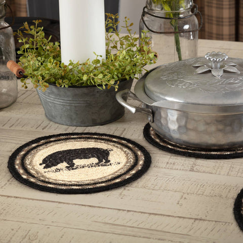 Sawyer Mill Charcoal Pig Jute Trivet, 8 in - VHC Brands