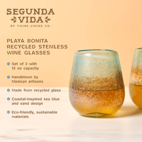 Segunda Vida Playa Bonit Wine Glasses, Set of 2, 13 oz ea - Twine
