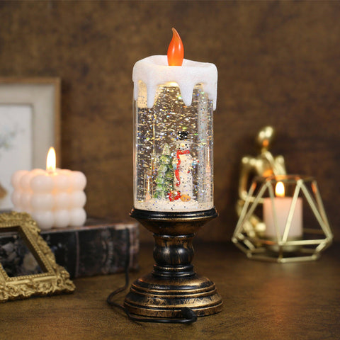 Christmas Musical Snow Globe Candlestick Lantern with Snowman Scene for Christmas Decoration - SINT