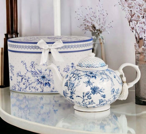 Blue Flowers Bone China Teapot, 1.14 qt, in Gift Box