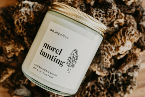 Morel Mushroom Hunting Candle, 8 oz, Soy Wax, Cotton Wick - Woodsy Wicks
