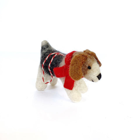 Dog with Red Scarf Tufted Wool Christmas Ornament - Ornaments 4 Orphans