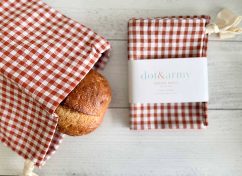 Papaya Check Linen Bread Bags, Set of 2 - Dot and Army