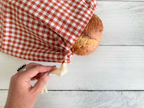 Papaya Check Linen Bread Bags, Set of 2 - Dot and Army