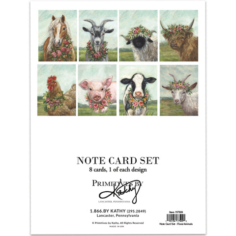 Floral Animal Note Card, Set of 8 - Primitives by Kathy