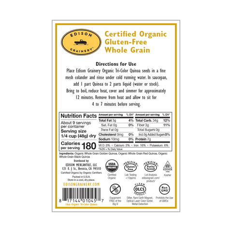 Organic, Gluten-Free Tri-Color Quinoa, 16 oz - Edison Grainery