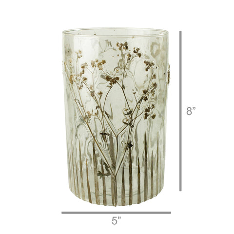 Enameled Prairie Grass Hurricane - Lrg: Clear, Green / Glass - HomArt