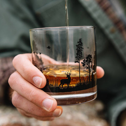 Forest Animals Whiskey Glasses, 11 oz, Single - Black Lantern
